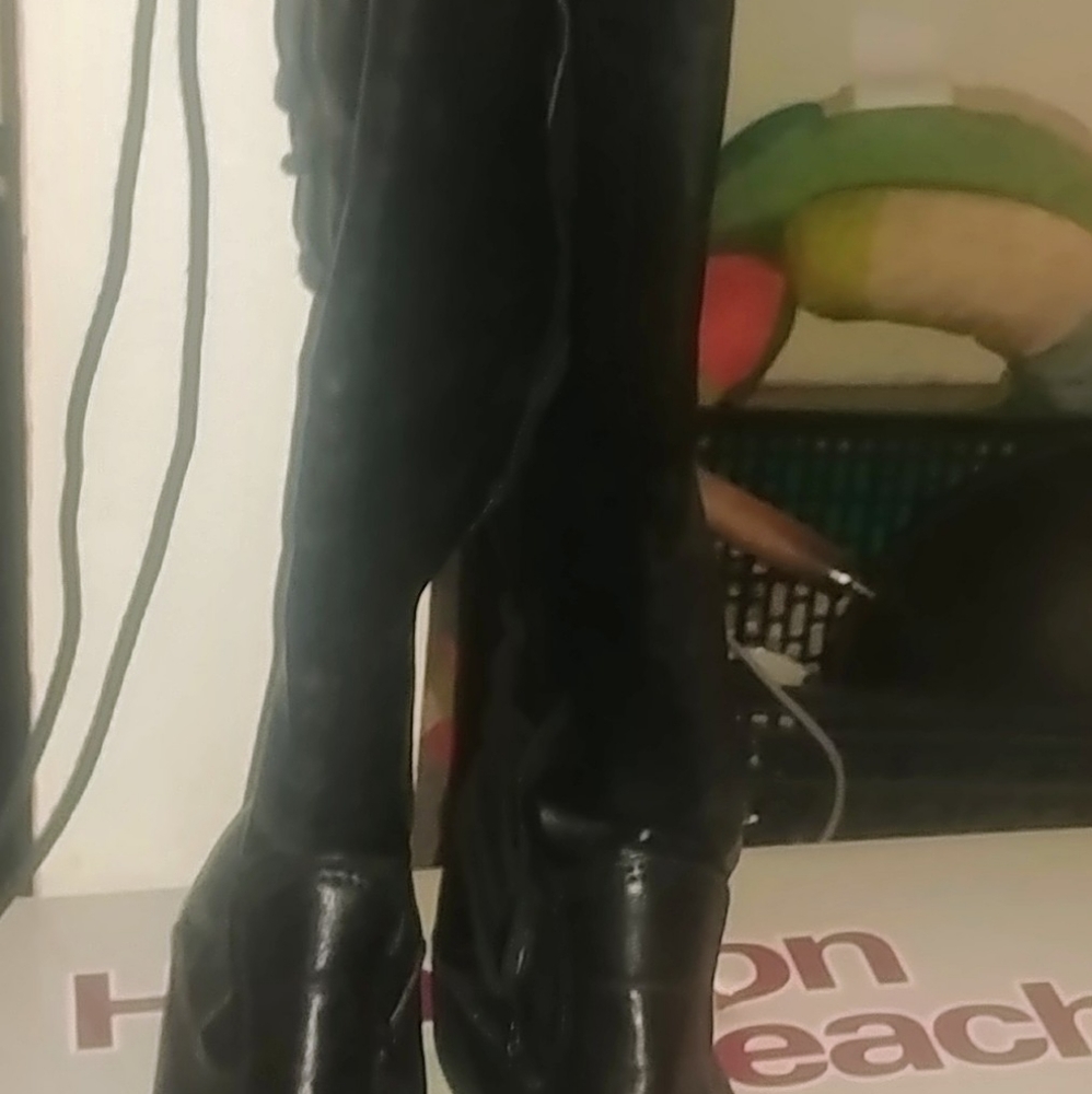 Cherie size 10 tall black boots with side zipper and tie up back